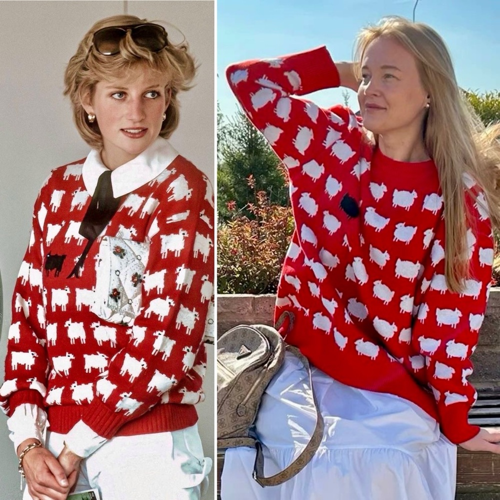 Rowing Blazers Black Sheep Sweater Diana Iconic Red White Wool Knit Pullover M - Picture 2 of 16
